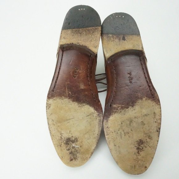 Polo by Ralph Lauren Light Brown Brogue Cap Toe Leather Mens Dress shoes Sz 8B - Picture 6 of 9